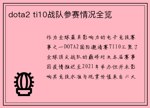dota2 ti10战队参赛情况全览