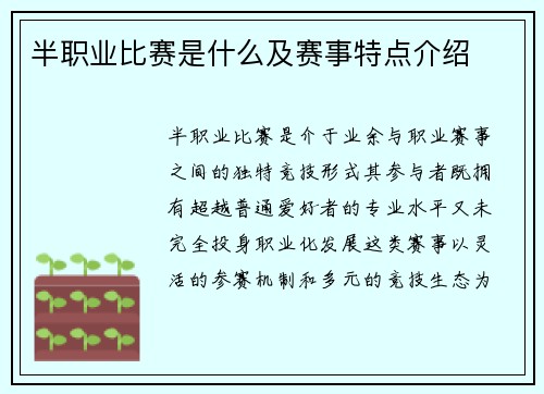 半职业比赛是什么及赛事特点介绍