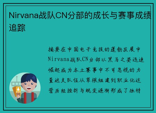 Nirvana战队CN分部的成长与赛事成绩追踪